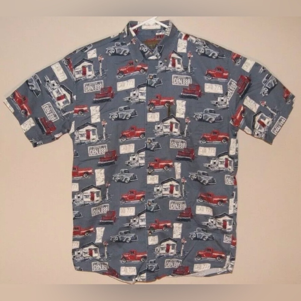 Magellan Sportswear Mens Size M Old Trucks Texture Pattern Button Front Shirt